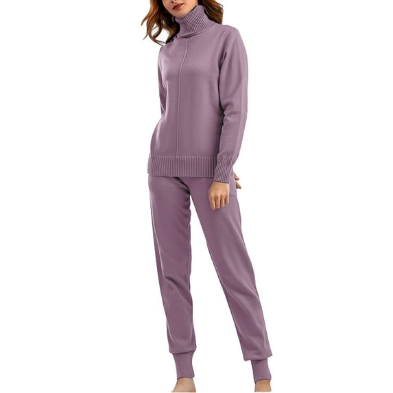 Babysbule Womens Fall Plus Top Sets Outfit Fashion Women Winter Knit Long Sleeved Pants Shirt Casual Two Piece Suit