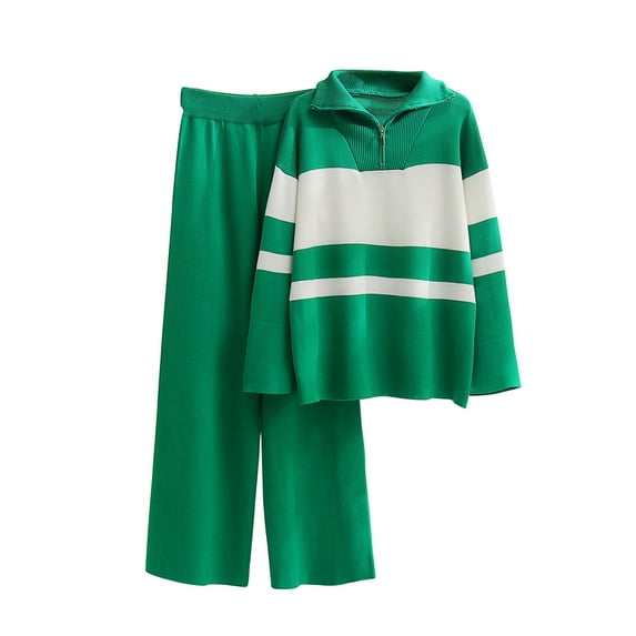 Babysbule Womens Fall Plus Top Sets Outfit Solid Color Long Sleeve Sweater Set Knit Top Long Pants Set Women's Long Sleeve Turndown Top/Shirt Set