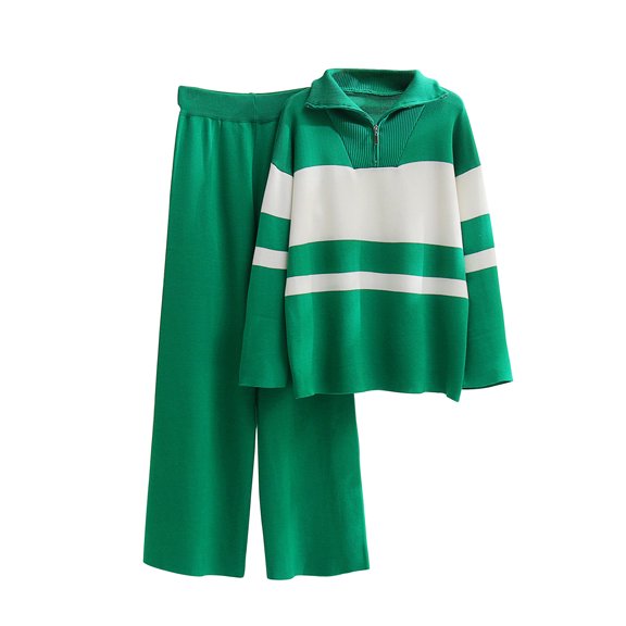 Babysbule Womens Fall Plus Top Sets Outfit Solid Color Long Sleeve Sweater Set Knit Top Long Pants Set Women's Long Sleeve Turndown Top/Shirt Set