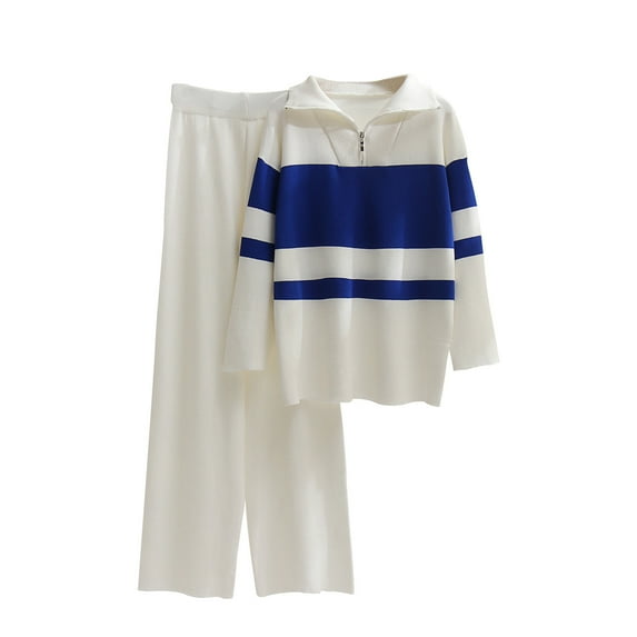 Babysbule Womens Fall Plus Top Sets Outfit Solid Color Long Sleeve Sweater Set Knit Top Long Pants Set Women's Long Sleeve Turndown Top/Shirt Set