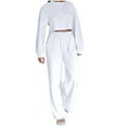 thumbnail image 1 of Babysbule Womens Fall Plus Top Sets Outfit Women Collar Solid Long-sleeved Round Neck Short Blouses Add Pants Suit, 1 of 9