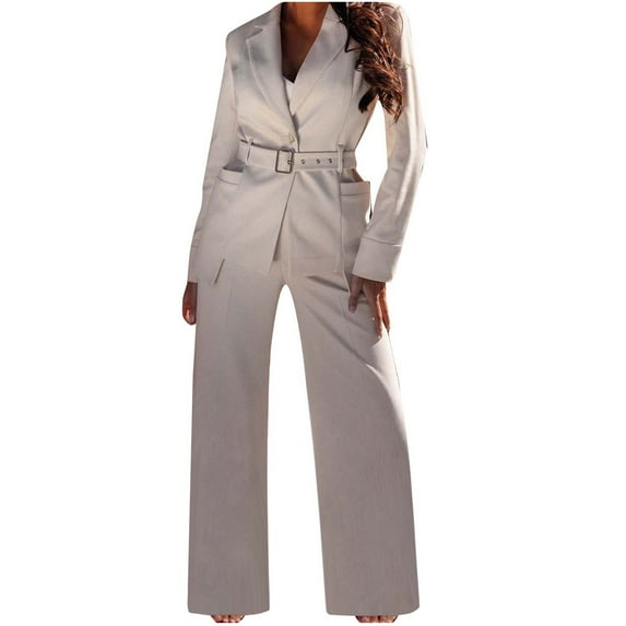 Babysbule Womens Fall Plus Top Sets Outfit Women Fashion Turndown Collar Belt Long Sleeve Outwear Long Pants Casual Set