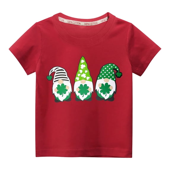 Babysbule Toddler Kids Boys Girls St. Patrick's Day Fashion Cute Solid Color Round Neck Short Sleeve Top