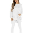 thumbnail image 1 of Babysbule Womens Fall Plus Top Sets Outfit Women's Fashion Casual Color Long Sleeve Irregular Round Neck Shirt Set, 1 of 6