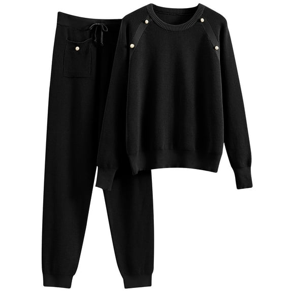 Babysbule Womens Fall Plus Top Sets Outfit Women's Fashion Casual Long Sleeve Round-Neck Blouses & Shirts Sets