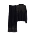 thumbnail image 1 of Babysbule Womens Fall Plus Top Sets Outfit Women's Fashion Solid Color Mercerization Long Sleeve Round Neck Fallow Set, 1 of 7
