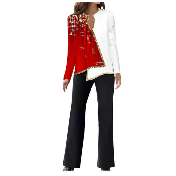 Babysbule Womens Fall Plus Top Sets Outfit Women's Fashion Suit Long Sleeve Color Round Neck Sweatsuit