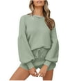 thumbnail image 1 of Babysbule Womens Fall Plus Top Sets s Women's Fashionable Solid Color Lantern Long Sleeved Patchwork Drawstring Straight Shorts Casual Set, 1 of 6