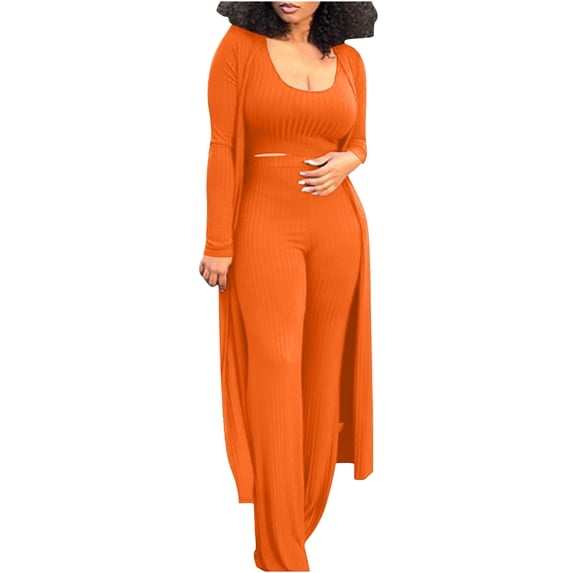 Babysbule Womens Fall Plus Top Sets Outfit Women's Round Neck High Elastic Stripe Fashionable And Sexy Three Piece Set