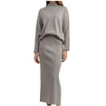 thumbnail image 1 of Babysbule Womens Fall Plus Top Sets Outfit Women's Round Neck Long Sleeved Wide Leg Pants Color Slit Loose Fitting Fashionable Sweater Set, 1 of 7