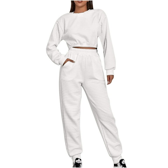 Babysbule Womens Fall Plus Top Sets Outfit Women's Solid Hooded Sweater Short Zipper Top Casual Pants Two Piece Long Sleeve Hooded Set