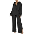 thumbnail image 1 of Babysbule Womens Fall Plus Top Sets Outfit Women's Spring And Summer Fashion Long-Sleeved Loose Pleated Wide-Leg Pants Two-Piece Casual Suit, 1 of 8