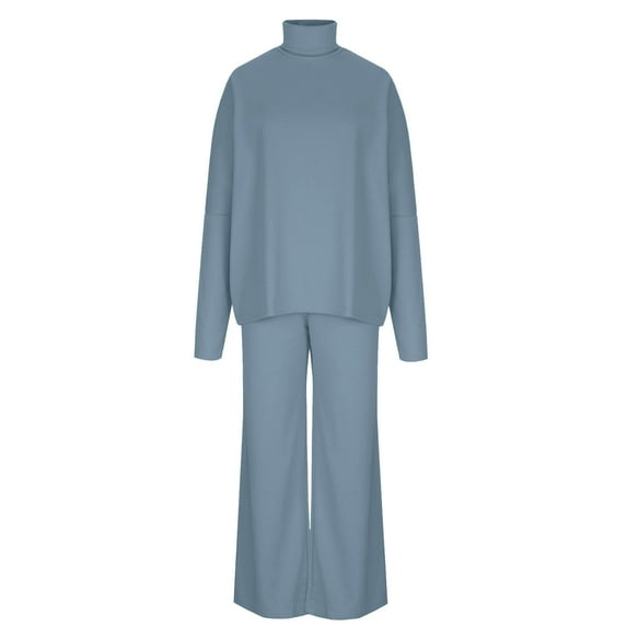 Babysbule Womens Fall Plus Top Sets Outfit Fashion Casual Suit Women's Solid Color Knitted Loose Wide-leg Pants Two-piece Set