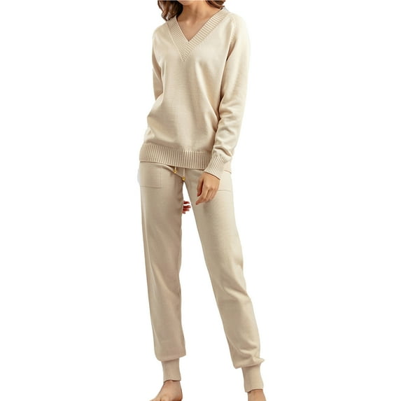 Babysbule Womens Fall Plus Top Sets Outfit Fashion Women Winter Knit Long Sleeved Pants Shirt Casual Two Piece Suit