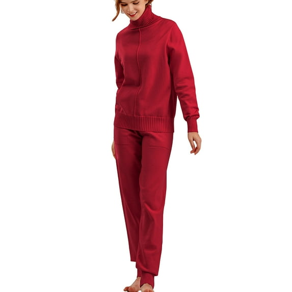Babysbule Womens Fall Plus Top Sets Outfit Fashion Women Winter Knit Long Sleeved Pants Shirt Casual Two Piece Suit