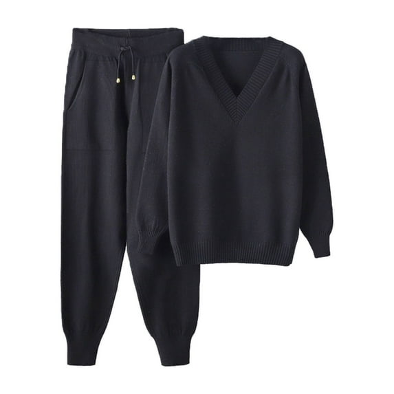 Babysbule Womens Fall Plus Top Sets Outfit Fashion Women Winter Knit Long Sleeved Pants Shirt Casual Two Piece Suit