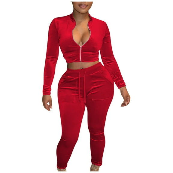 Babysbule Womens Fall Plus Top Sets Outfit Stylish Women Pocket V-neck Casual Solid Color Long Sleeve + Pants Set