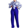 thumbnail image 1 of Babysbule Womens Fall Plus Top Sets s Women Long Sleeve Color Pants Add Printed Shirt Bow Tie Rope Suit, 1 of 7