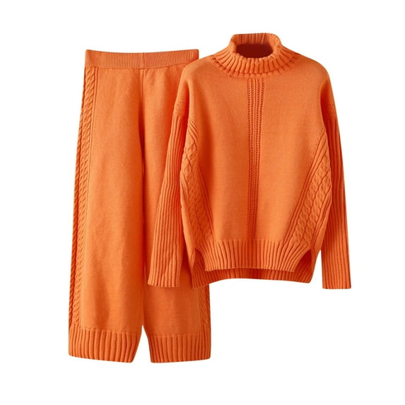 Babysbule Womens Fall Plus Top Sets Outfit Women Winter Knit Long Sleeved Pants Shirt Casual Two Piece Suit