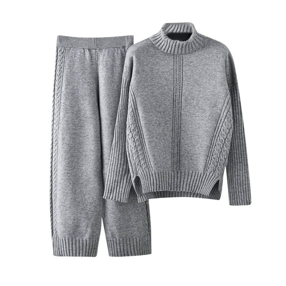 Babysbule Womens Fall Plus Top Sets Outfit Women Winter Knit Long Sleeved Pants Shirt Casual Two Piece Suit