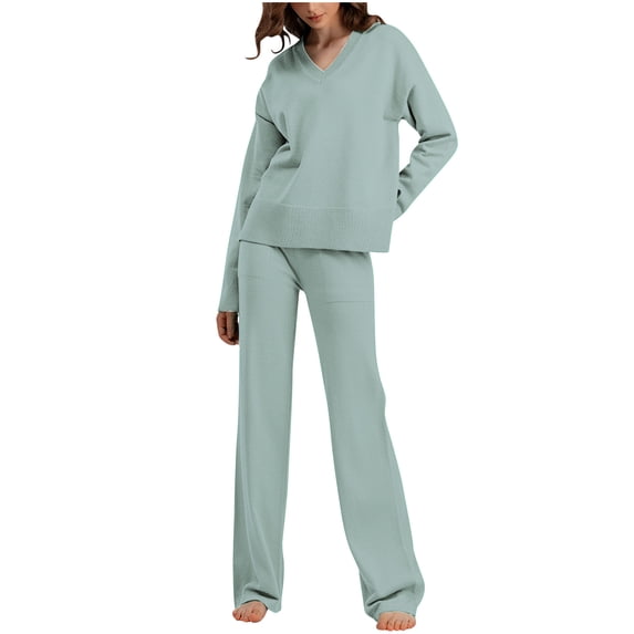 Babysbule Womens Fall Plus Top Sets Outfit Women's Casual Homewear Long-Sleeve Tops Trousers Turndown Collar Night Pajamas Suits