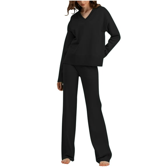 Babysbule Womens Fall Plus Top Sets Outfit Women's Fashion Casual Color Oversized Sleeve Lounge Sets Casual Tops And Pants 2 Piece Outfits Sweatsuit