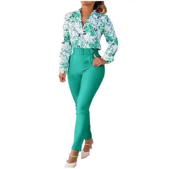 Babysbule Womens Fall Plus Top Sets Outfit Women's Fashion Pants Two-piece Printed Long-sleeved Leisure Suit