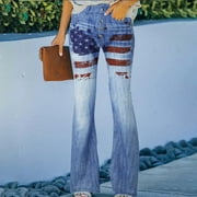 Babysbule Womens Flower Print Jeans Wide Leg Pants Womens Winter Elastic Waist Stretch Buttons Printing Thin Stretch Skinny Pants Trousers