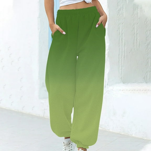 Babysbule Womens Gradient Cargo Pants Women's Casual Loose Sports Sweatpants Ankle Banded Trousers Gradient Fleece Pants