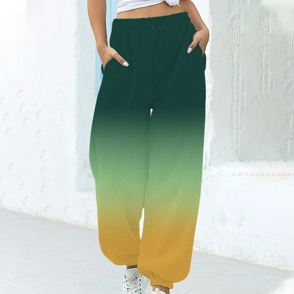 Babysbule Womens Gradient Cargo Pants Women's Casual Loose Sports Sweatpants Ankle Banded Trousers Gradient Fleece Pants