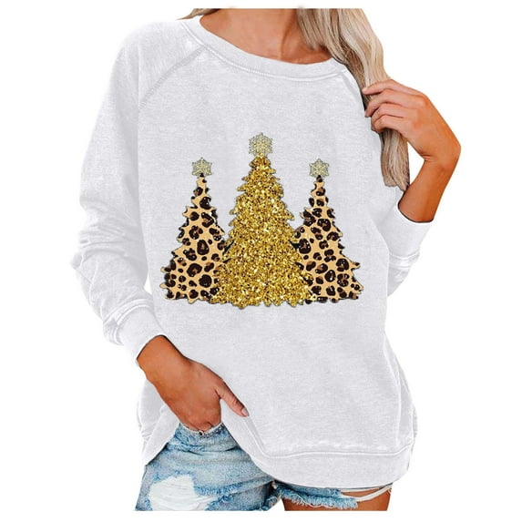 Babysbule Womens Hoodless Sweatshirt Fashion Women Print Long Sleeve Comfortable Breathable Round-Neck Sweatshirt