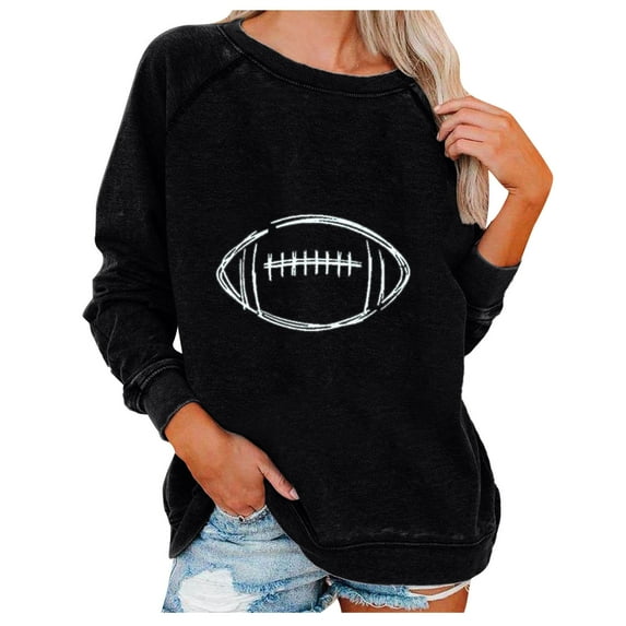 Babysbule Womens Hoodless Sweatshirt Fashion Women Print Sleeve Comfortable Breathable Round-Neck Sweatshirt