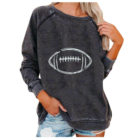 Babysbule Womens Hoodless Sweatshirt Fashion Women Print Sleeve Comfortable Breathable Round-Neck Sweatshirt