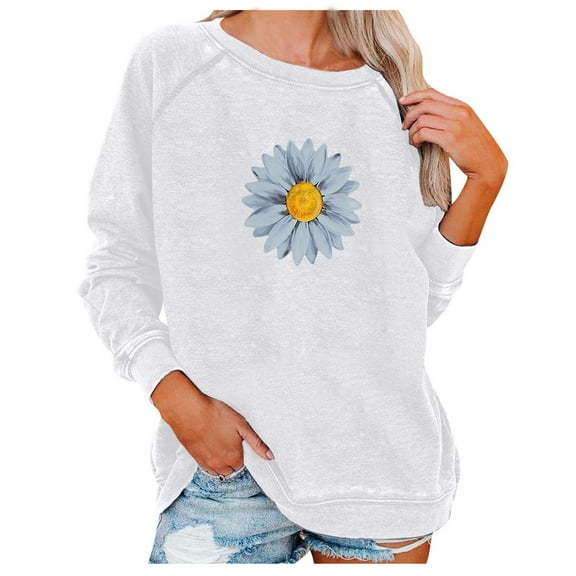 Babysbule Womens Hoodless Sweatshirt Fashion Women Print Sleeve Comfortable Breathable Round-Neck Sweatshirt