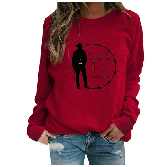 Babysbule Womens Hoodless Sweatshirt Fashion Women's Casual Hoodless Round Neck Pullover Print Long Sleeve Sweatshirt