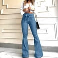 thumbnail image 1 of Babysbule Womens Jeans Solid Color Fashion Fashion Ladys High Waisted Lacing Stretch Wide Leg Bell-Bottomed Pants, 1 of 7