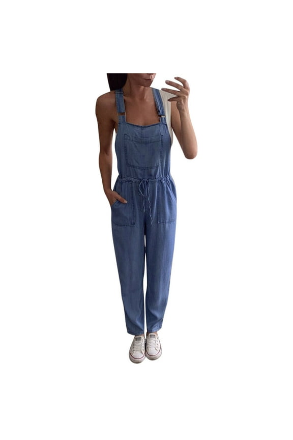 Womens Jeans Solid Color Fashion Women One-Piece Jumpsuits Overalls Denim Jeans Bib Trousers Long Pants Dungarees