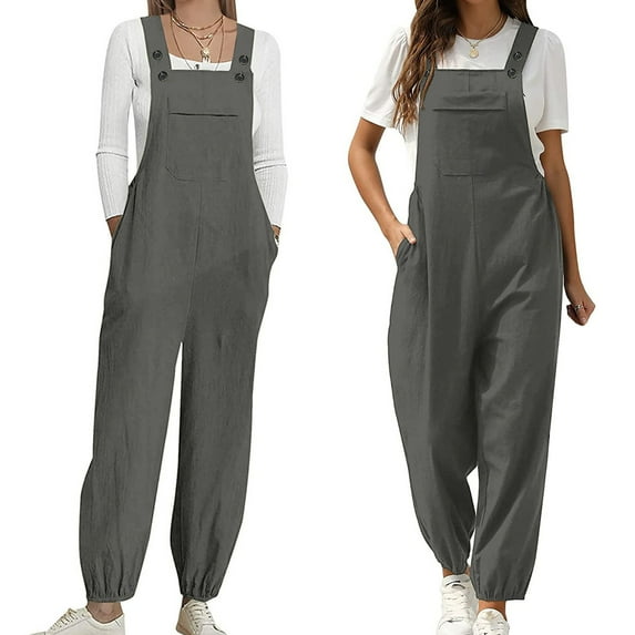 Babysbule Womens Jumpsuit Overall Fashion Women Casual Cold Shoulder Jumpsuit Solid Button Suspender Wide Pocket Leg Pant