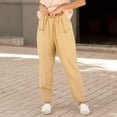 thumbnail image 1 of Babysbule Womens Long Pants Fashion Women's Casual Loose Cotton Linen Ladies Solid Elastic Waist Wide-leg Button Pants, 1 of 5