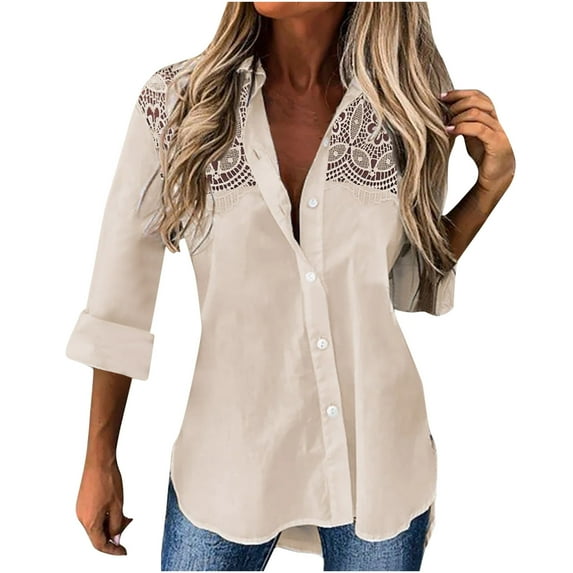 Babysbule Womens Long Sleeve Tops Fashion Women's Loose Buttons Solid Lapel Long Sleeves T- Blouse Tops