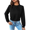 thumbnail image 1 of Babysbule Womens Long Sleeve Tops Ladies Fashion Casual Raglan Sleeves Colorblock Short Cropped Navel Crew Neck Hoodie, 1 of 9