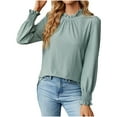 thumbnail image 1 of Babysbule Womens Long Sleeve Tops Women's Fashion Deep Round- Neck Solid Button Long Sleeve Blouse Shirt Top, 1 of 4