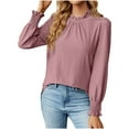 thumbnail image 1 of Babysbule Womens Long Sleeve Tops Women's Fashion Deep Round- Neck Solid Button Long Sleeve Blouse Shirt Top, 1 of 4