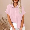 thumbnail image 1 of Babysbule Womens New Arrival Summer Tops Fashionable Women's Summer Turn-down Solid Short Sleeved Casual Tops, 1 of 8