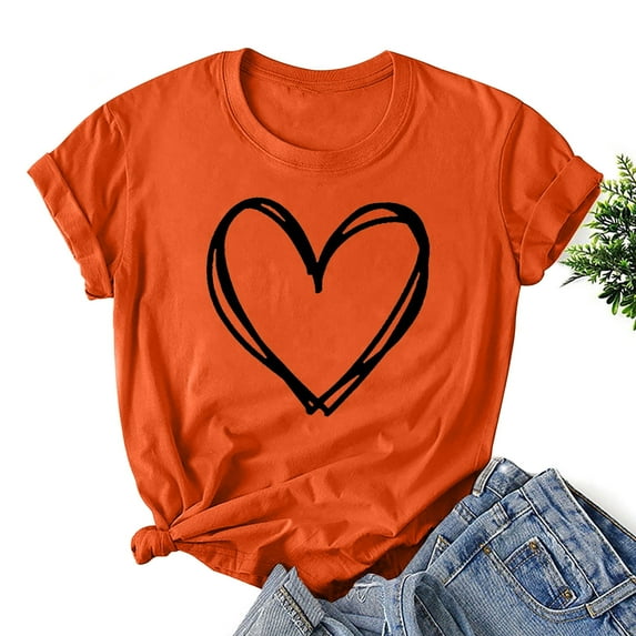 Babysbule Womens Summer Tops Women Valentine Day Love Printed Short Sleeve T-Shirt Top Short Sleeve Round Neck Top Shirt