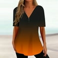 thumbnail image 1 of Babysbule Womens New Arrival Summer Tops Women's Fshion Gradient Print Funny Casual Zipper Short Sleeve Tops Blouse, 1 of 5