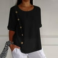 thumbnail image 1 of Babysbule Womens New Arrival Summer Tops Women's Solid Cotton And Linen Button Design Half Sleeve Casual Shirt, 1 of 8