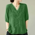 thumbnail image 1 of Babysbule Womens New Arrival Summer Tops Women's Summer Fashion Cropped Sleeves Round Neck Cotton Line Loose Shirt Blouse, 1 of 6