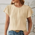 thumbnail image 1 of Babysbule Womens New Arrival Summer Tops Women's Summer Solid Lace V-neck Bubble Short Sleeve Solid T-shirt Top, 1 of 4