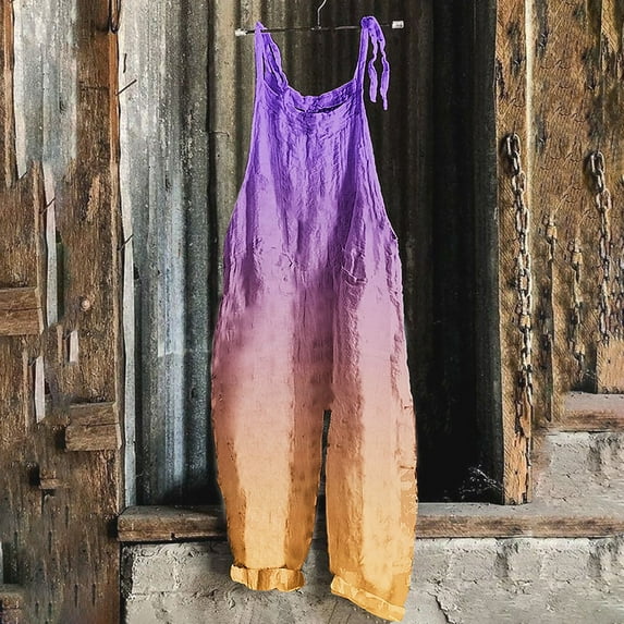 Babysbule Womens Overall Gradient Pants Women's Fashion Loose Gradual Lace Up Pants Wide Leg Pocket Jumpsuit